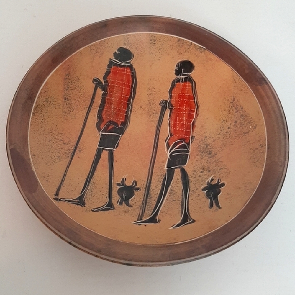 Vintage African Hand Painted Soapstone Trinket Dish Tribal Maasai